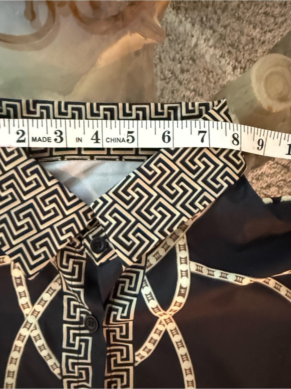 Baroque-Print Button-Up Shirt in Black and Gold - Picture 6 of 15